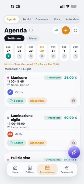 Kaio — agenda settimanale con prenotazioni
