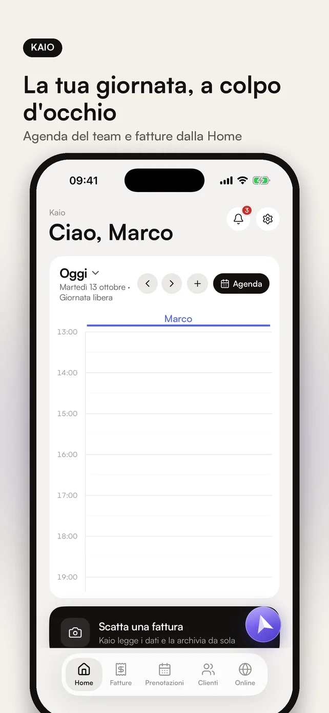 Kaio — La tua giornata, a colpo d'occhio