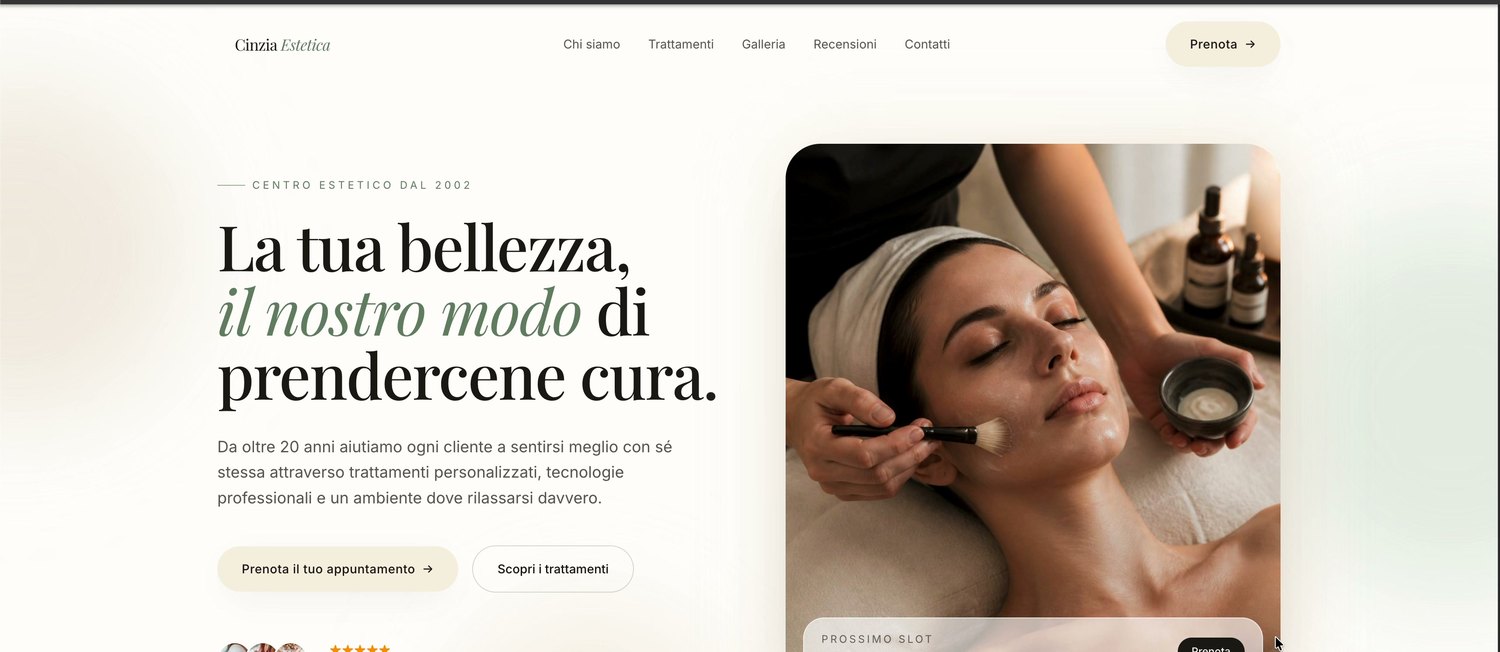 Cinzia Estetica — sito con l'assistente Kaio attivo